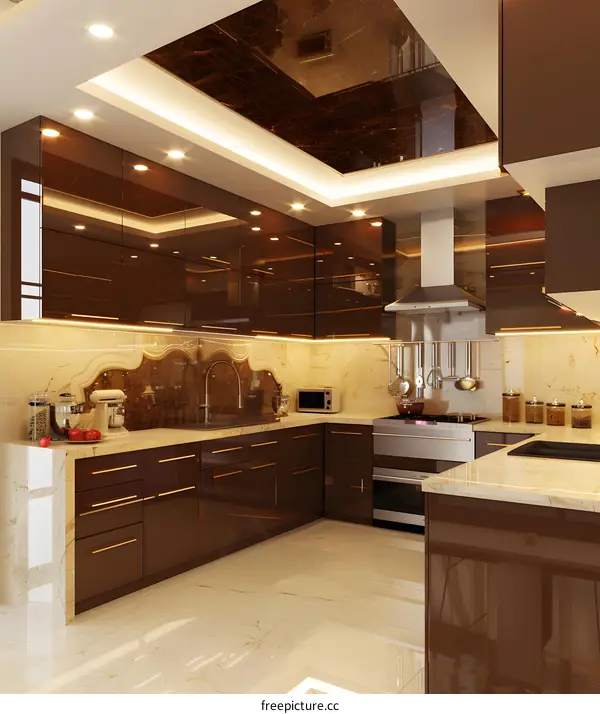 Modern Kitchen Interior Design With Brown Cabinets