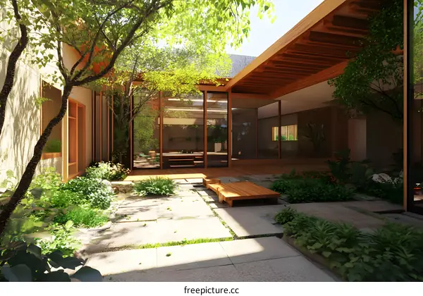 Modern Minimalist Courtyard Design With Wooden Structure