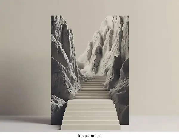 Abstract Minimalist Staircase Leading Up To A Mountain Landscape