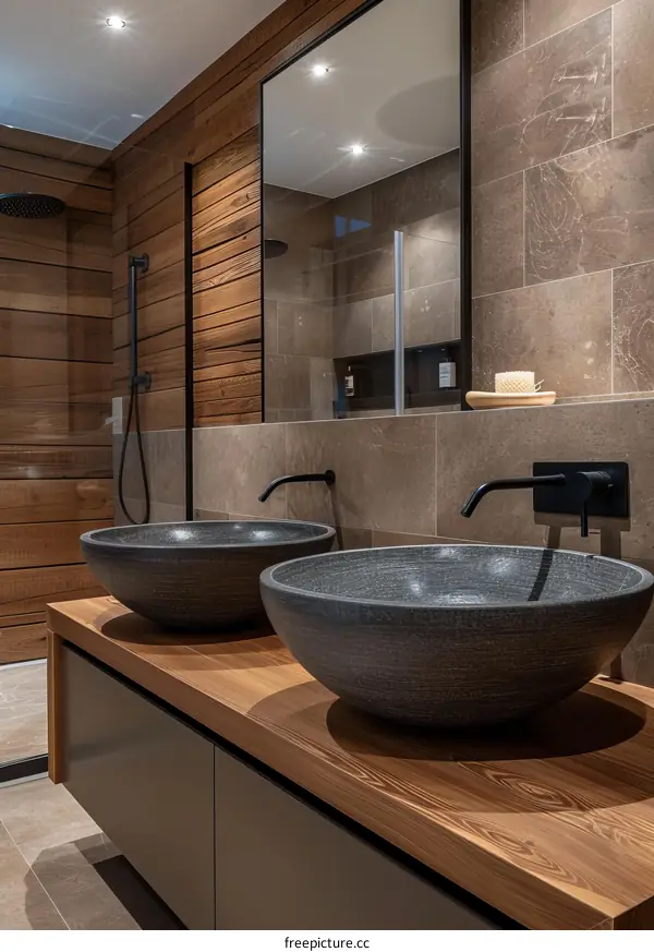 Modern Wooden Bathroom Vanity with Double Sinks