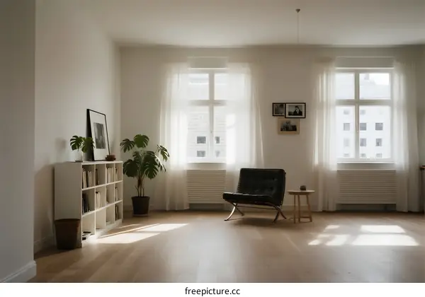 Bright and airy living room with natural light and minimal decor