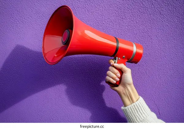 Red Megaphone Held by a Woman