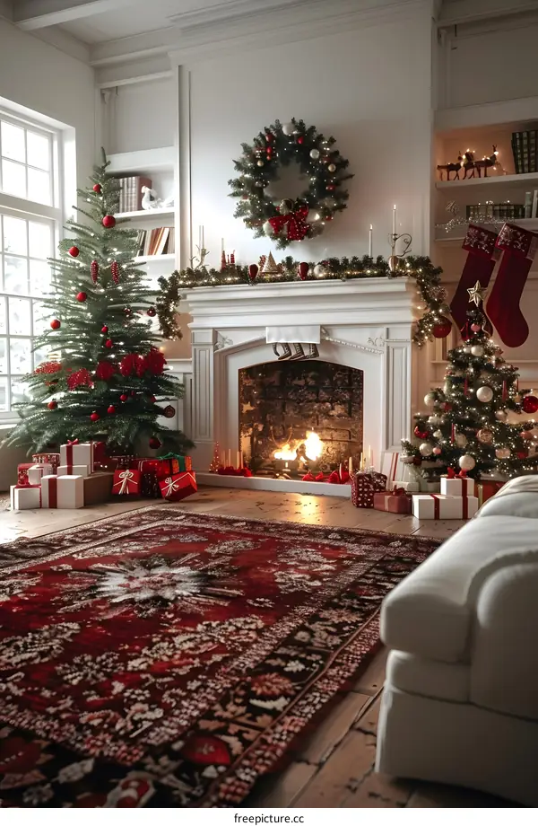 Christmas tree by the fireplace