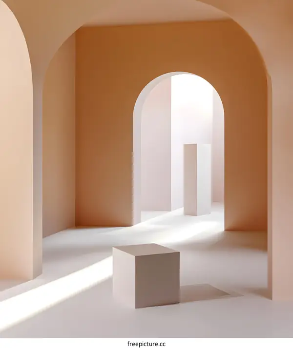 Abstract Minimalist Interior Design with Arches and White Cubes