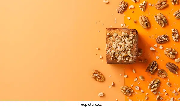 Orange Background With Nut Loaf Cake