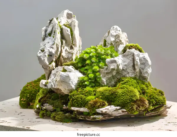 Closeup of Mossy Rocks and Plants