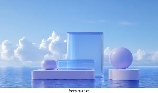 Abstract Pastel Geometric Display Scene on Water