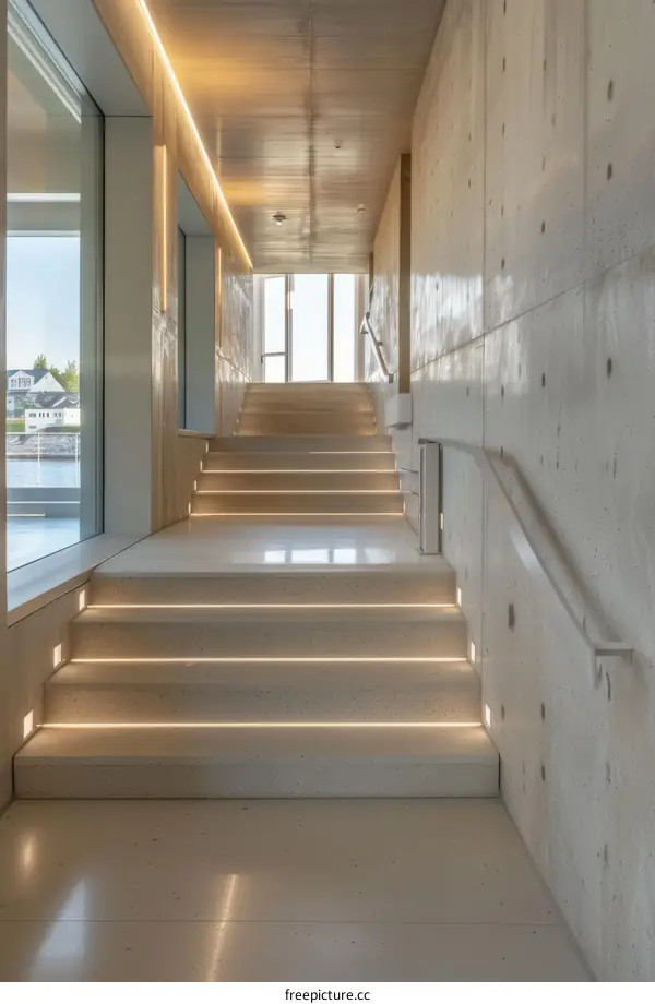 Wooden Staircase With Light Under Each Step