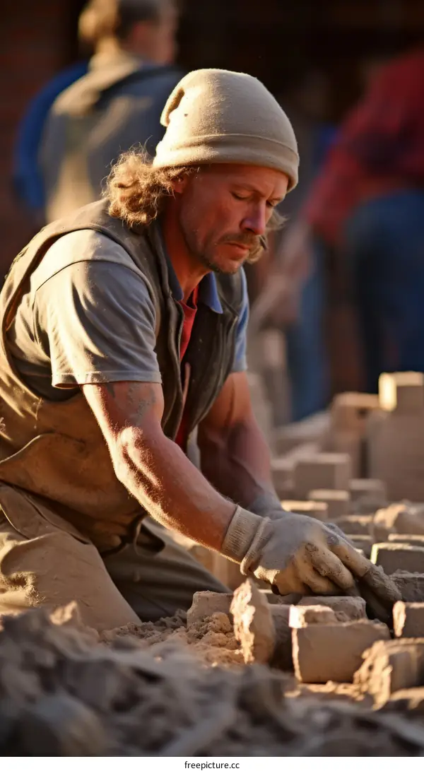 Craftsman making bricks by hand