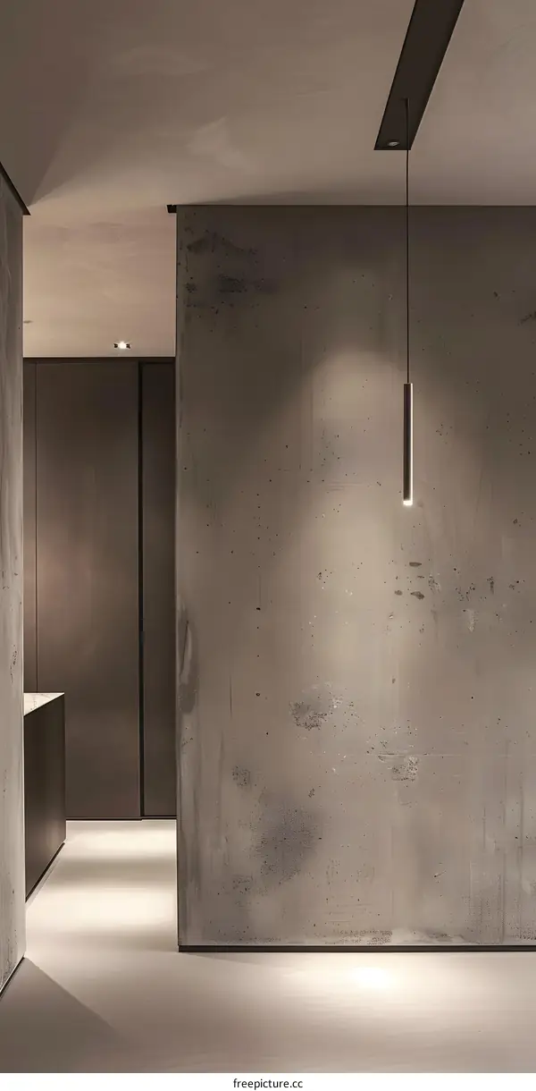 Minimalist Interior Design With Concrete Wall And Pendant Light