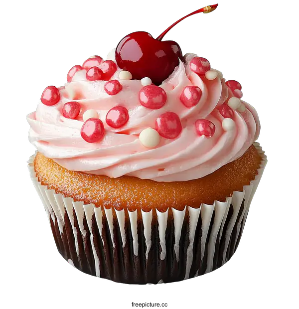 [Transparent Background PNG]Delicious Pink Cupcake with Cherry