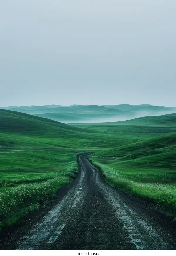Country road through the green hills