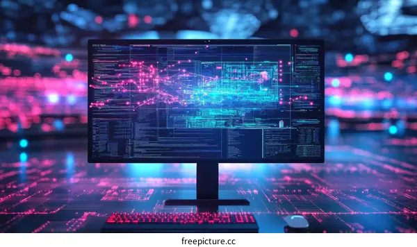 Digital Computer Screen Displaying Complex Code and Data