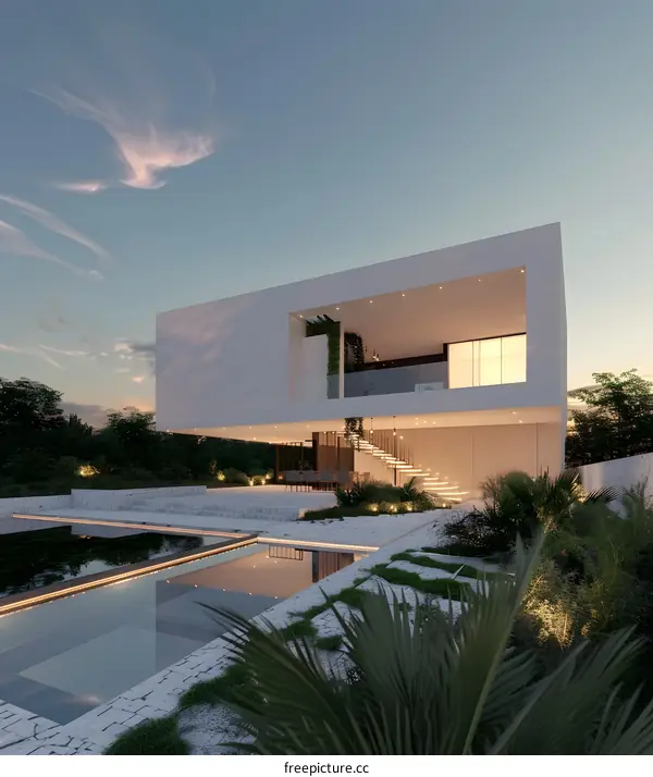 Modern House with Infinity Pool at Dusk
