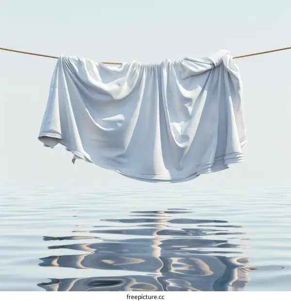 White cloth hanging above water surface