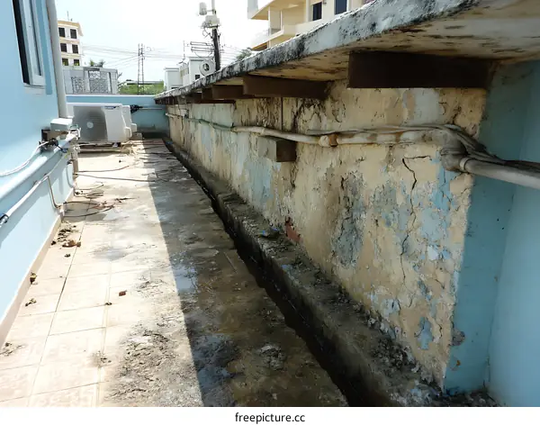 Damaged Concrete Wall on Rooftop Terrace