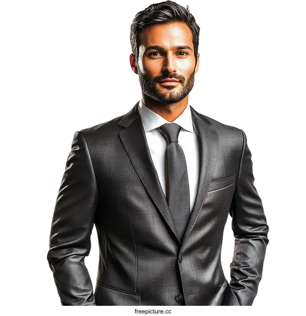 [Transparent Background PNG]Businessman in Elegant Gray Suit