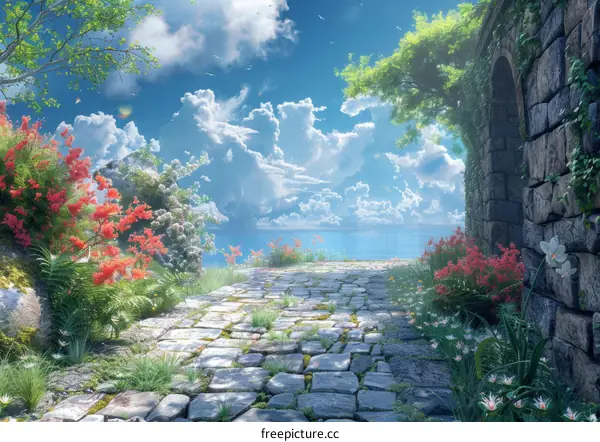 Mesmerizing Stone Path Leading to a Mystical Gateway Amidst a Vibrant Landscape