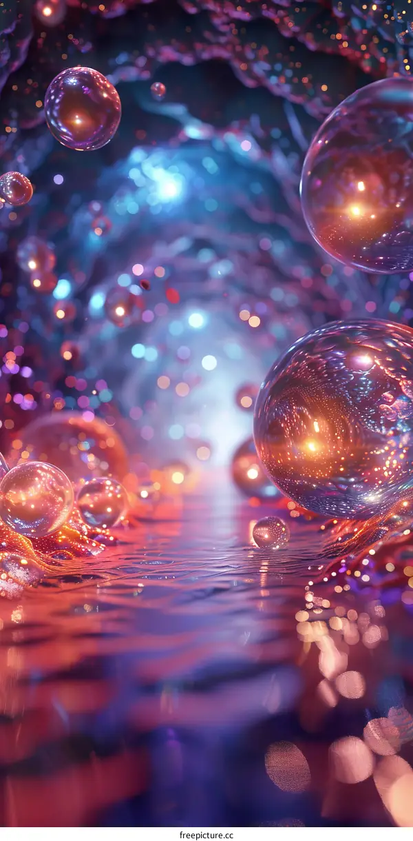 Magical Cave with Floating Bubbles: A Fantasy World