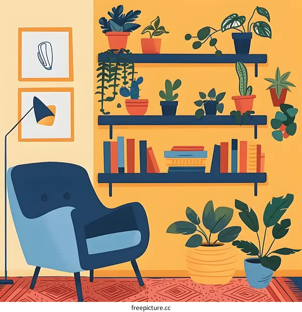 Cozy Living Room With Bookshelf and Plants