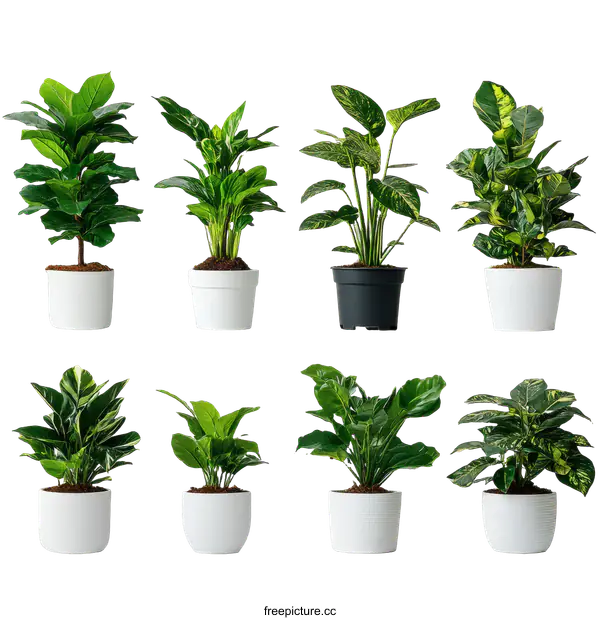 [Transparent Background PNG]Assortment of Houseplants in Pots
