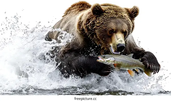 Grizzly Bear Catching Salmon in a Dramatic Splash