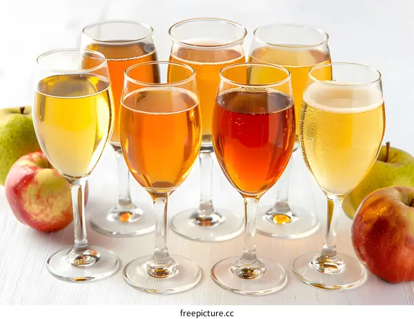 Assortment of Glasses of Apple Cider