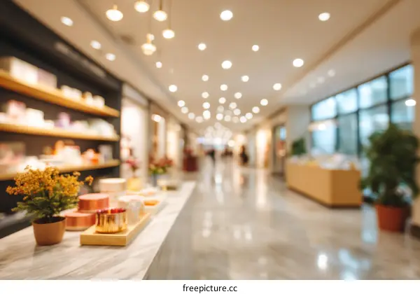 Blurred View of a Shopping Mall Interior with People