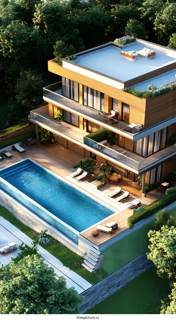 Modern House with Swimming Pool in the Woods