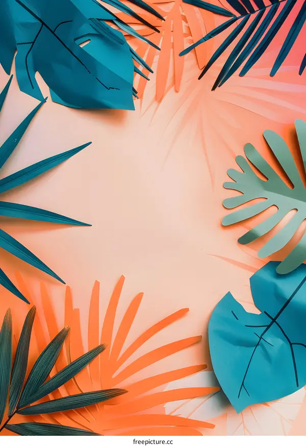 Tropical Leaf Background with Peach Background