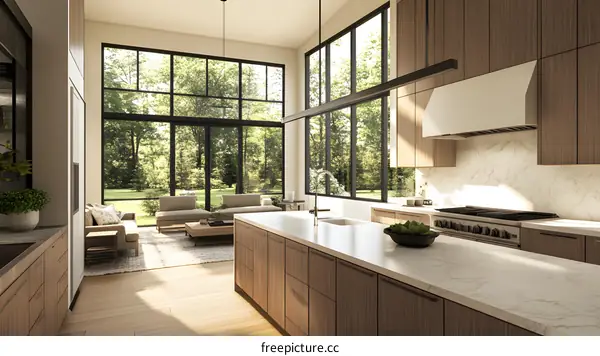 Modern Kitchen Design with Large Windows and Natural Light