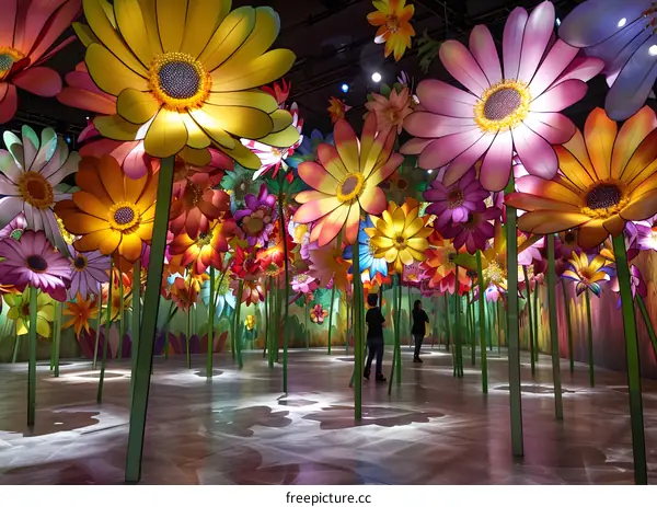 Colorful Giant Flower Installation Art Exhibit