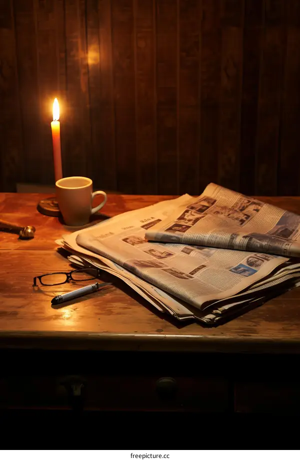 Candle and Newspapers