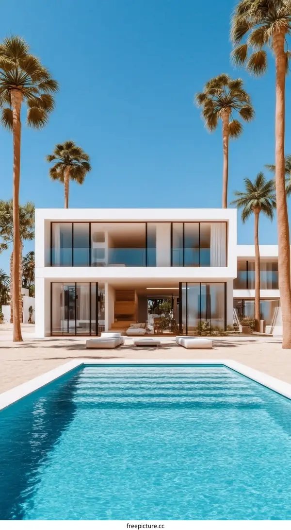 Modern Villa Poolside View Illustration