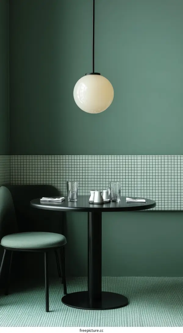Modern Cafe Dining Area with Green Accents