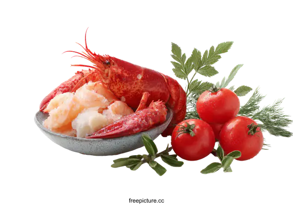 [Transparent Background PNG]Fresh Lobster and Tomato Seafood Platter
