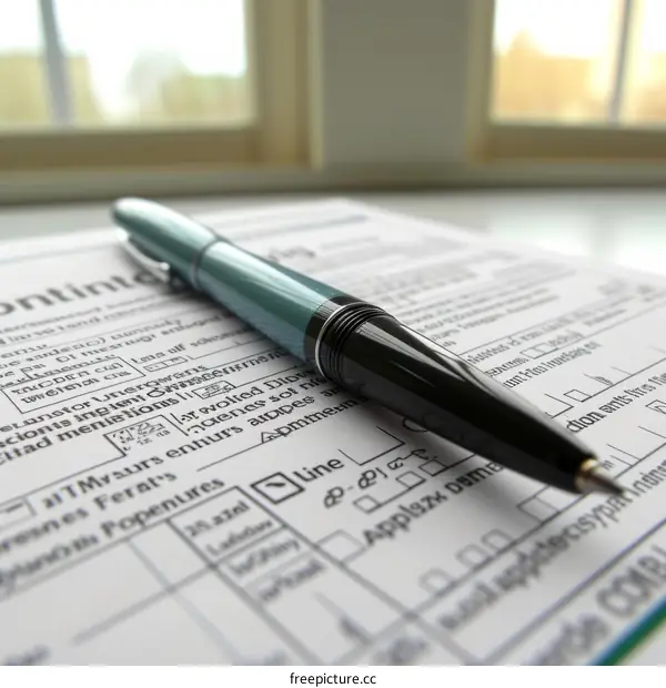 A blue pen on a form