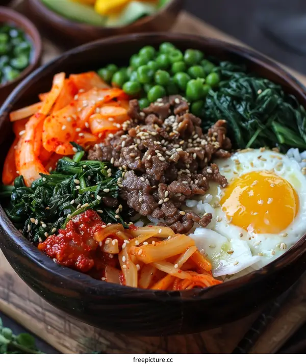Authentic Korean Bibimbap with Rice, Beef, and Vegetables