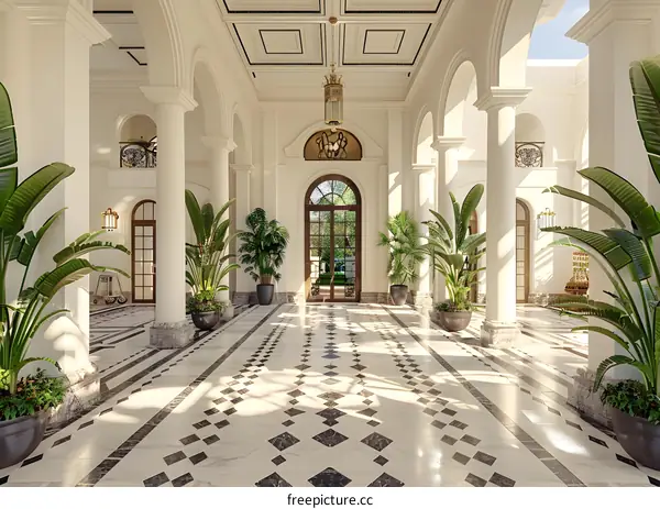 White Marble Floor in a Luxurious Foyer