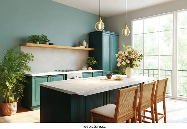 Modern Kitchen Interior Design with Teal Cabinets