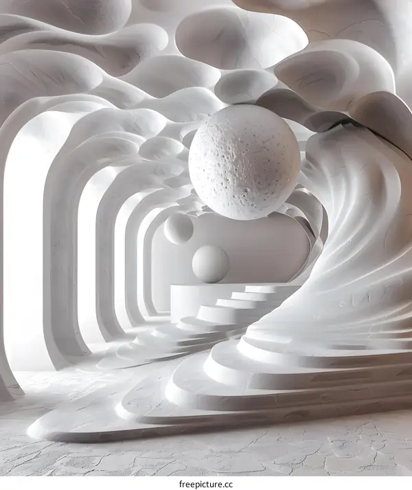 Surreal Corridor of 3D Geometric Shapes