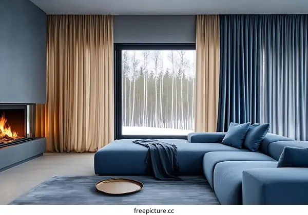 Modern Living Room with Large Window and Cozy Sofa