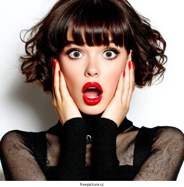 Close-up Fashion Portrait of a Woman with Shocked Expression