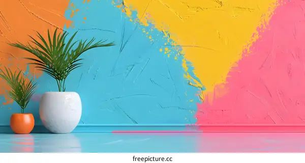 Tropical Plant in Colorful Wall Room Interior