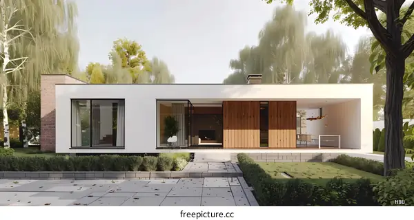 Modern Minimalist House Exterior Design with Large Windows and Wooden Siding