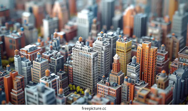 Low Poly Cityscape Illustration with Colorful Buildings