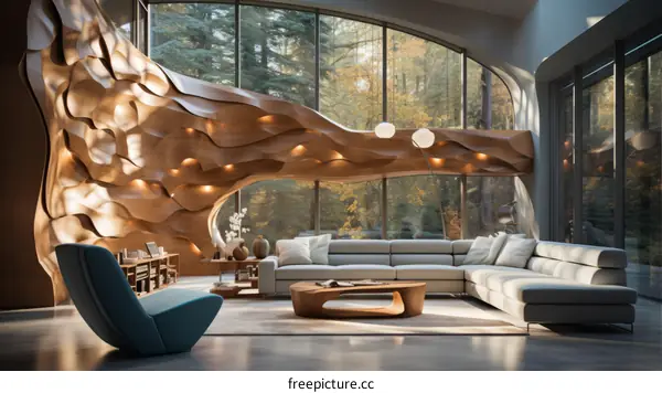 Artistic wooden wall and ceiling interior design