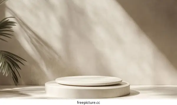 Beige Minimalist Product Display with Sunlight and Palm