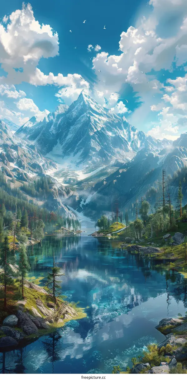 Stunning Mountain Lake Landscape Illustration