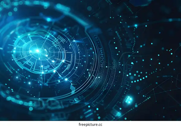 Blue technology background with circle and lines.